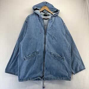Vintage Steffano Denim Jacket Men's XL Blue Zip Hooded Hood Barn Jean Faded 90s